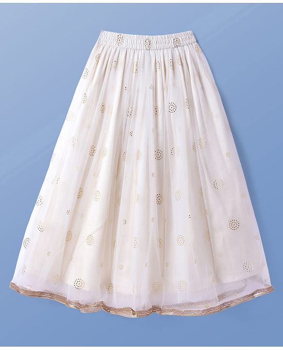 Pine Kids Woven Half Sleeves Floral Sequin Embroidered Choli Lehenga Set with Dupatta - White