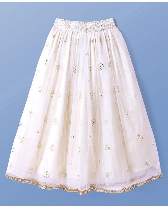 Pine Kids Woven Half Sleeves Floral Sequin Embroidered Choli Lehenga Set with Dupatta - White