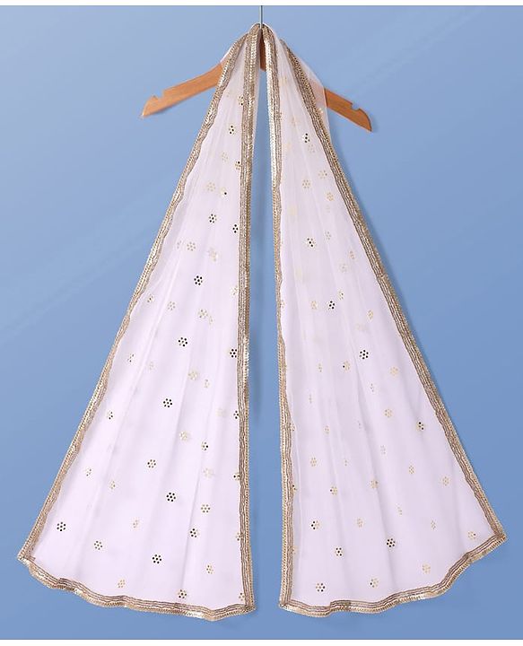 Pine Kids Woven Half Sleeves Floral Sequin Embroidered Choli Lehenga Set with Dupatta - White