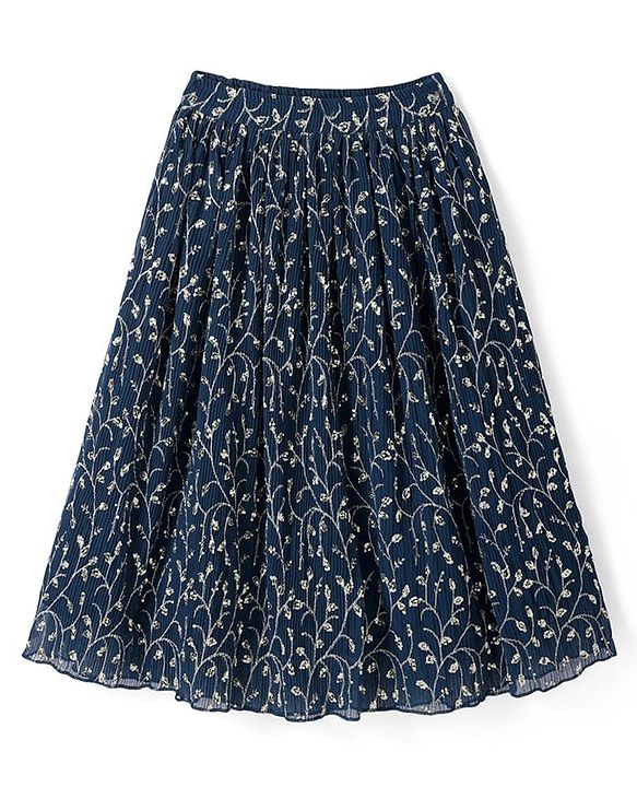 Pine Kids Woven Singlet Sleeves Choli Lehenga Set with Dupatta & Floral Sequin Detailing - Navy Blue