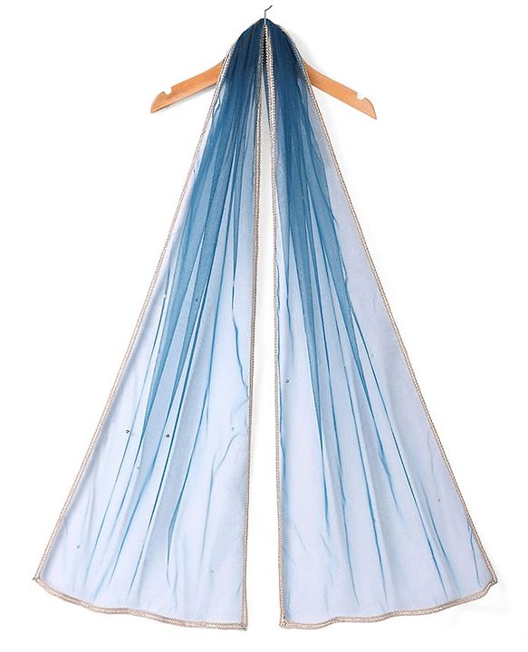 Pine Kids Woven Singlet Sleeves Choli Lehenga Set with Dupatta & Floral Sequin Detailing - Navy Blue