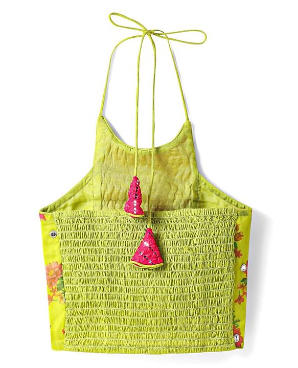 Pine Kids Woven Sleeveless Choli  Lehenga Set & Dupatta with Sequin Design & Floral Print -Limegreen