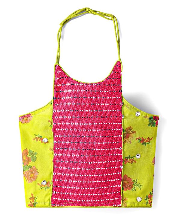 Pine Kids Woven Sleeveless Choli  Lehenga Set & Dupatta with Sequin Design & Floral Print -Limegreen