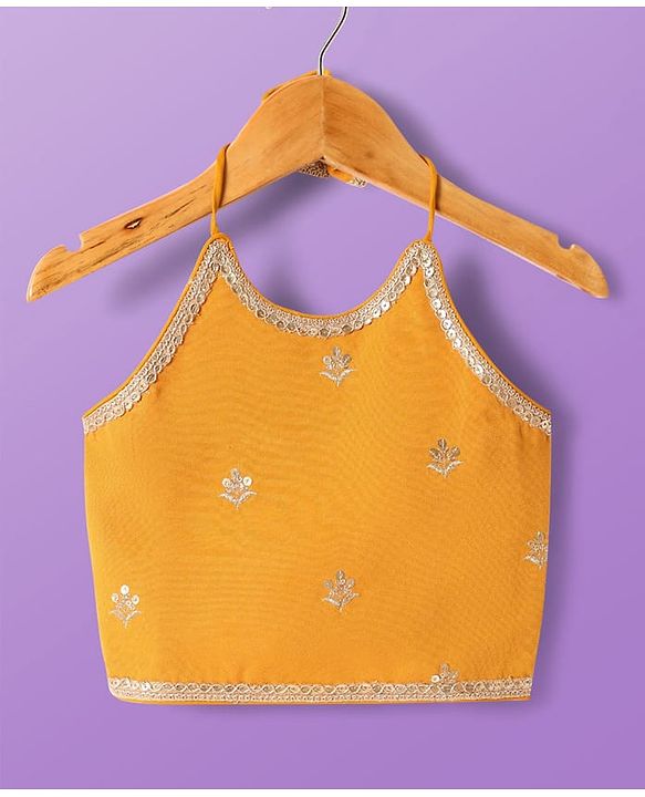 Pine Kids Woven Sleeveless Embroidered Lehenga Choli & Dupatta Set with Sequin & Lace Detailing - Off White & Mustard