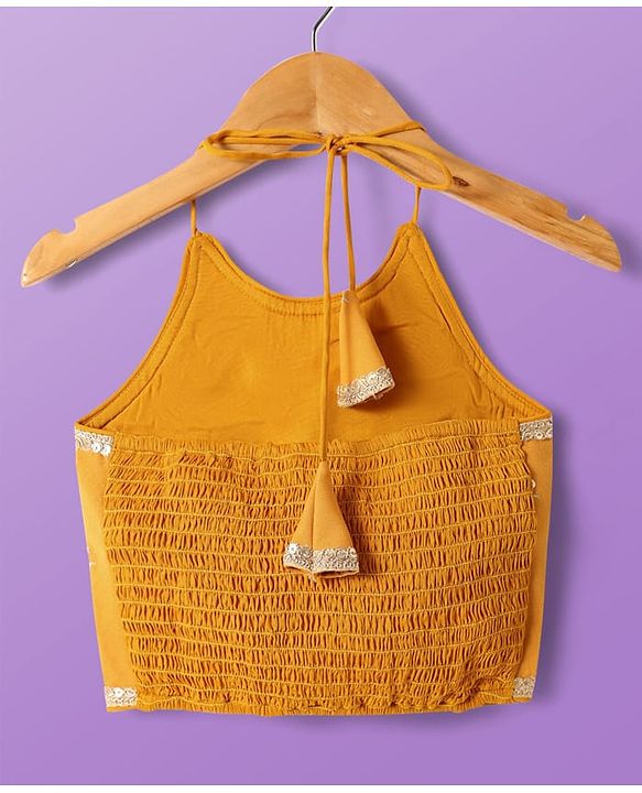 Pine Kids Woven Sleeveless Embroidered Lehenga Choli & Dupatta Set with Sequin & Lace Detailing - Off White & Mustard