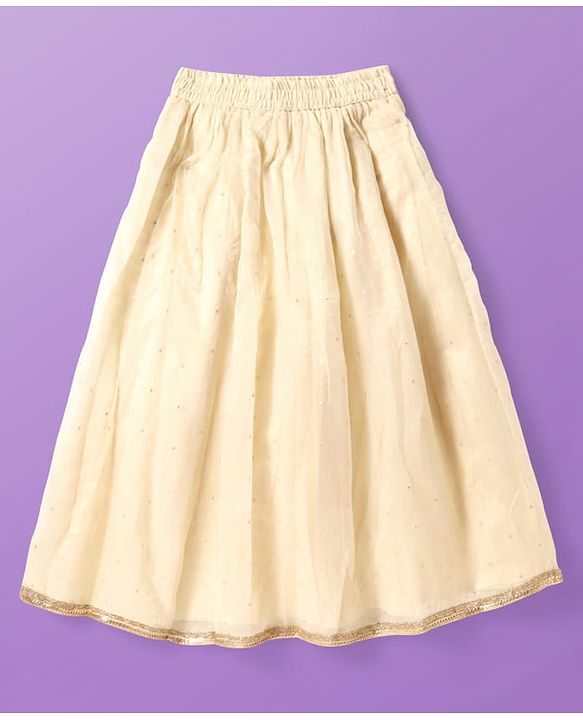 Pine Kids Woven Sleeveless Embroidered Lehenga Choli & Dupatta Set with Sequin & Lace Detailing - Off White & Mustard