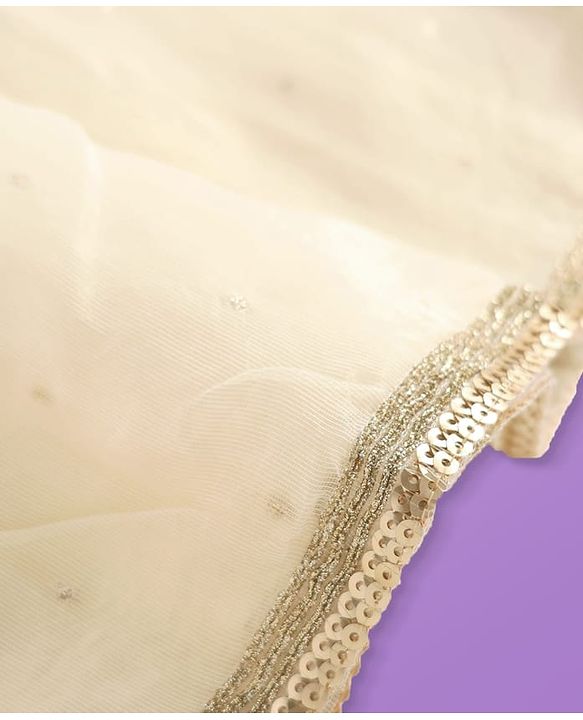 Pine Kids Woven Sleeveless Embroidered Lehenga Choli & Dupatta Set with Sequin & Lace Detailing - Off White & Mustard