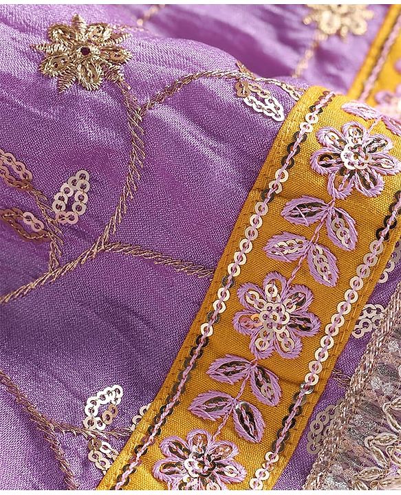 Pine Kids Woven Half Sleeves Floral Sequin Embroidered Choli Lehenga Set with Dupatta - Purple