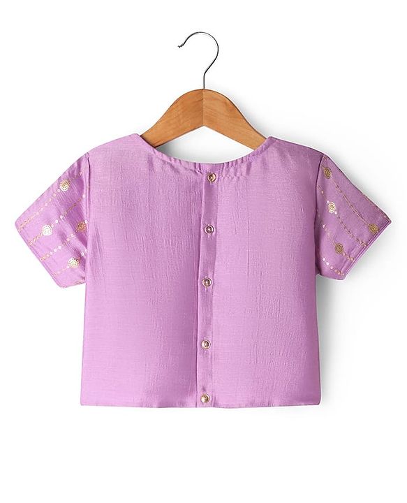 Pine Kids Woven Half Sleeves Floral Sequin Embroidered Choli Lehenga Set with Dupatta - Purple