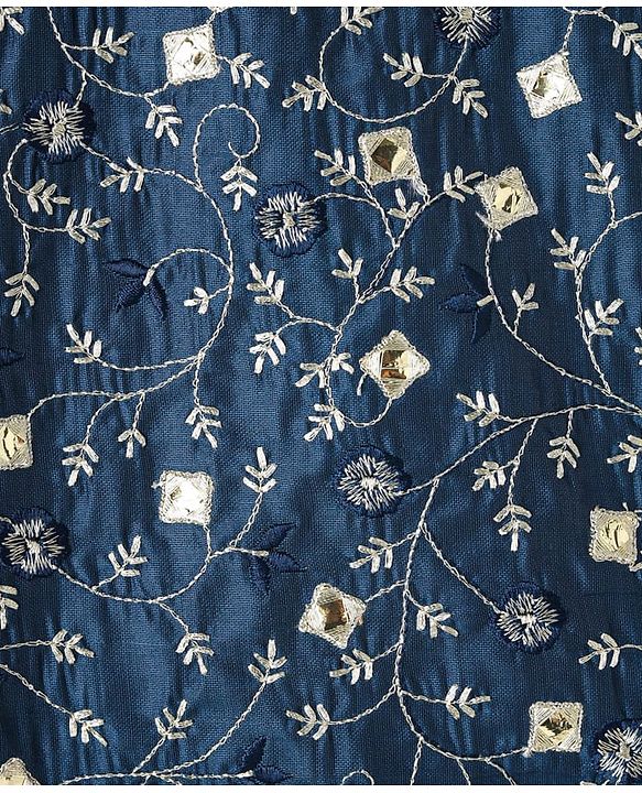 Pine Kids Woven Sleeveless Floral Embroidered Choli Lehenga Set with Dupatta Glitter Print & Lace Detailing - Navy Blue
