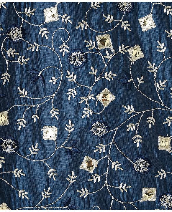 Pine Kids Woven Sleeveless Floral Embroidered Choli Lehenga Set with Dupatta Glitter Print & Lace Detailing - Navy Blue