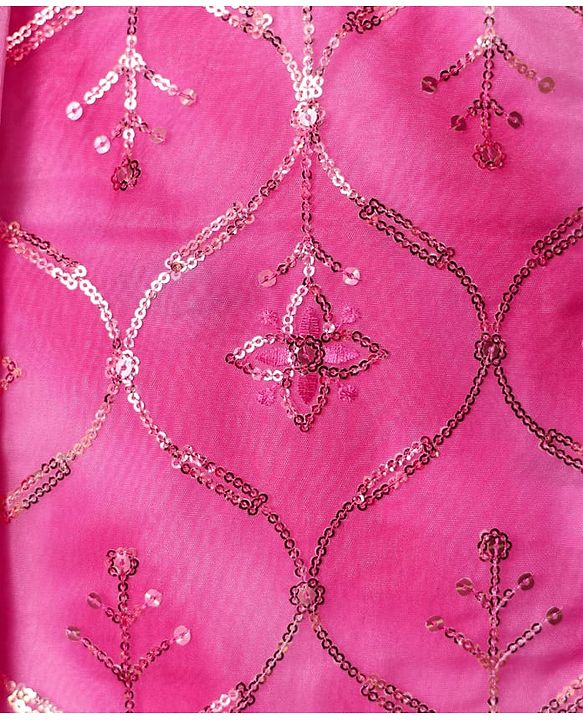 Pine Kids Woven Sleeveless Tie Dye  Choli  Lehenga  Set & Dupatta with Sequin Floral Design - Dark Pink
