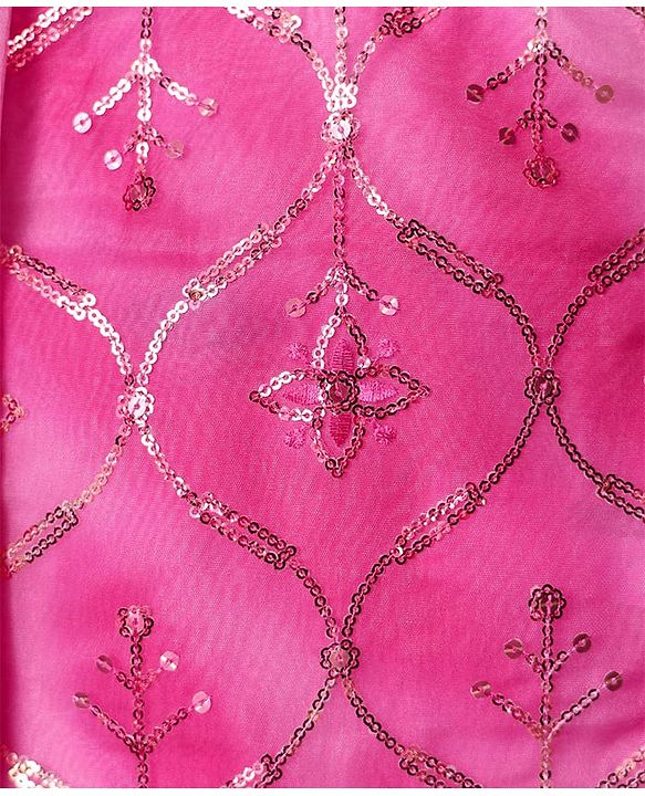 Pine Kids Woven Sleeveless Tie Dye  Choli  Lehenga  Set & Dupatta with Sequin Floral Design - Dark Pink