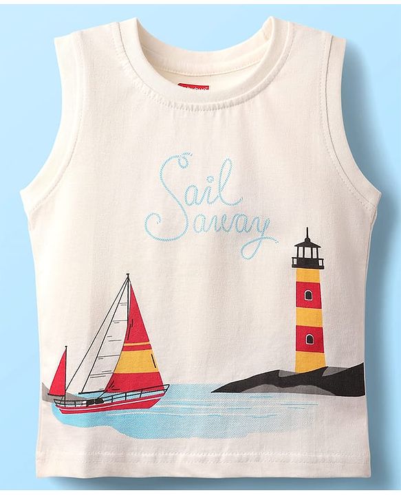 Babyhug 100% Cotton Half Sleeves Striped Shirt With Sleeveless Nautical Theme Printed T-Shirt - Red Blue & White