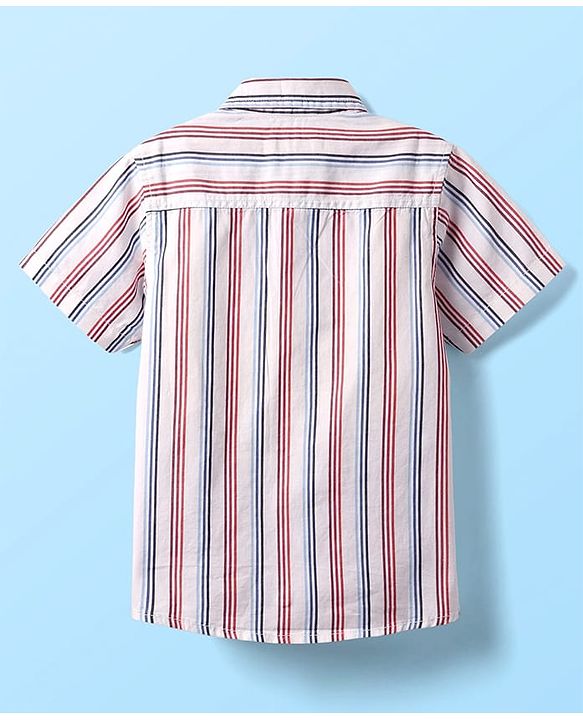 Babyhug 100% Cotton Half Sleeves Striped Shirt With Sleeveless Nautical Theme Printed T-Shirt - Red Blue & White