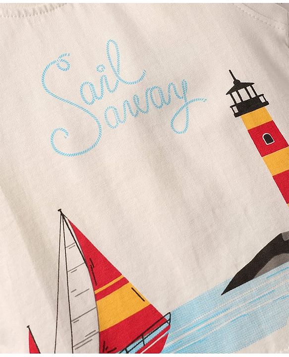 Babyhug 100% Cotton Half Sleeves Striped Shirt With Sleeveless Nautical Theme Printed T-Shirt - Red Blue & White