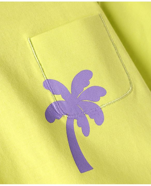 Babyhug Cotton Knit Half Sleeves Drop Shoulder T-Shirt with Coconut Tree Print -Limegreen