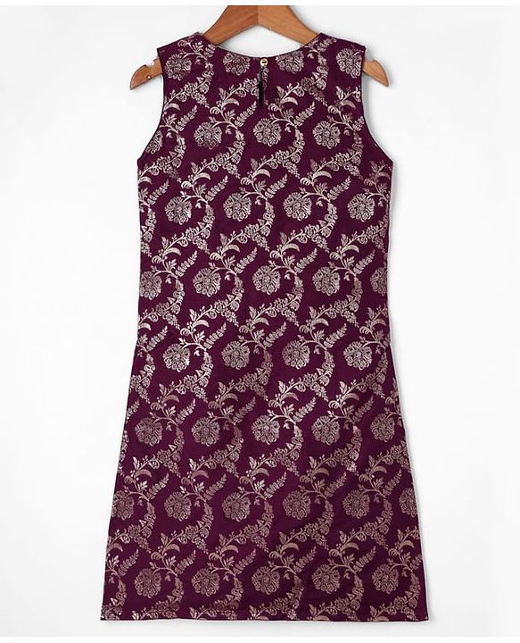 Pine Kids Woven Sleeveless Kurti Salwar Set With Foil Print & Dupatta - Wine