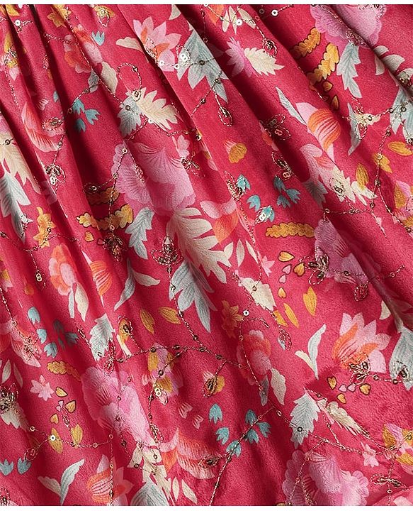 Pine Kids Woven Sleeveless Kurta Gharara Set With Floral Print & Dupatta - Dark Pink