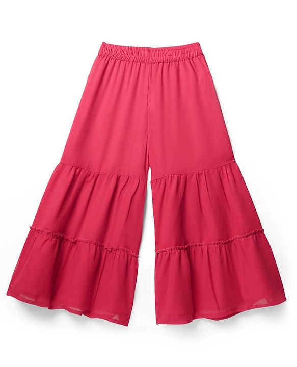 Pine Kids Woven Sleeveless Kurta Gharara Set With Floral Print & Dupatta - Dark Pink