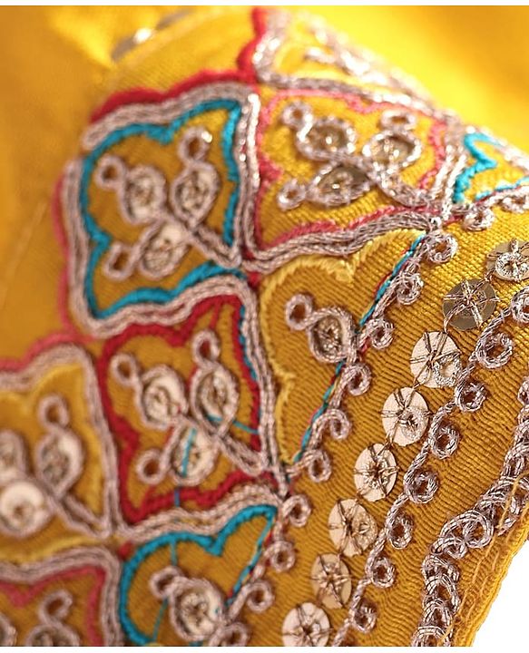 Pine Kids Woven Singlet Sleeves Floral Sequin Embroidered Kurta & Salwar Set with Dupatta - Mustard