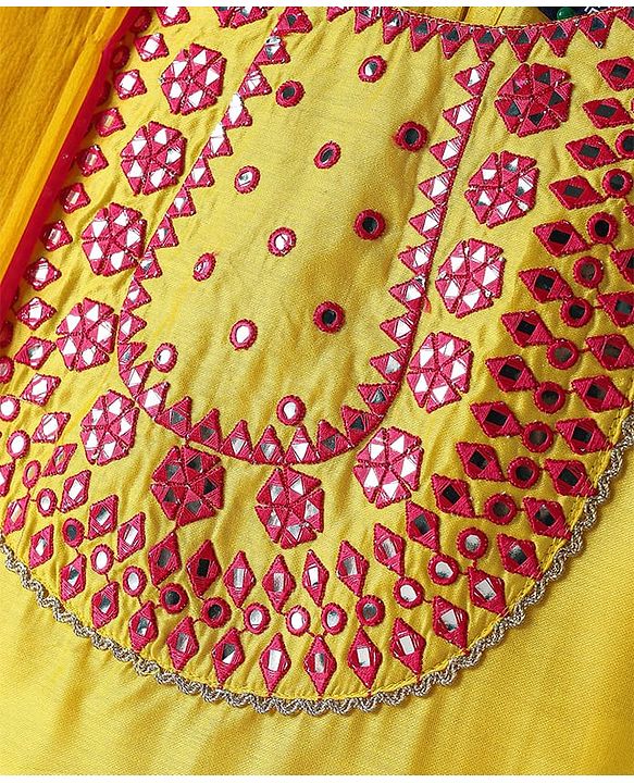 Pine Kids Woven Three Fourth Sleeves Kurta Salwar Set With Embroidery Detailing & Dupatta - Mustard