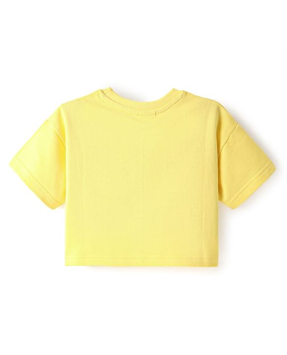 Babyhug Cotton Knit Half Sleeves Drop Shoulder T-Shirt with Beach Theme Text Print - Yellow