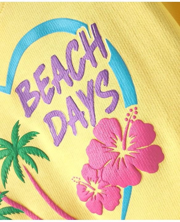 Babyhug Cotton Knit Half Sleeves Drop Shoulder T-Shirt with Beach Theme Text Print - Yellow