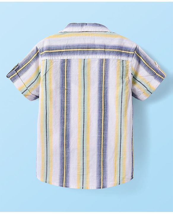 Babyhug Cotton Woven Half Sleeves Striped Shirt with Patch - White