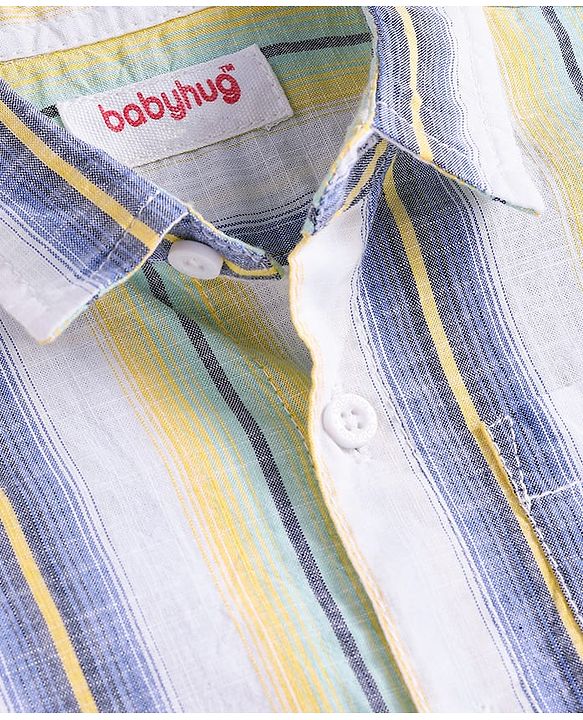 Babyhug Cotton Woven Half Sleeves Striped Shirt with Patch - White
