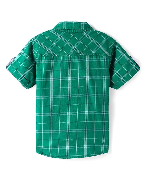 Babyhug Cotton Woven Half Sleeves Check Shirt - Green