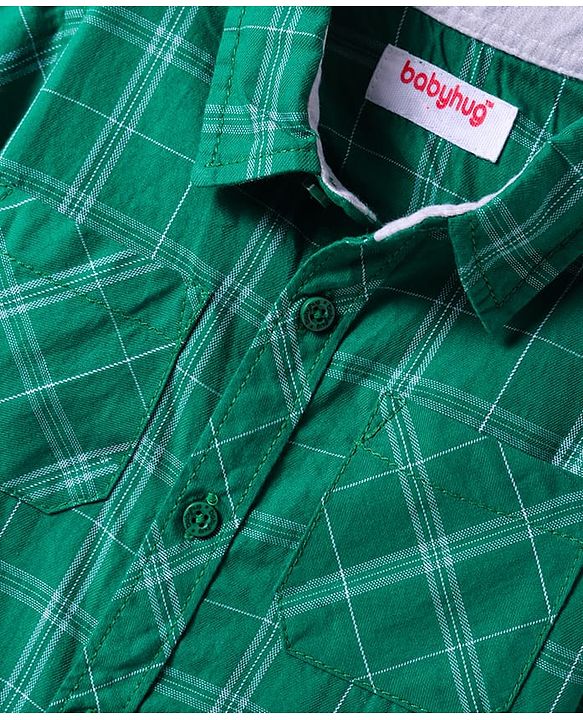 Babyhug Cotton Woven Half Sleeves Check Shirt - Green