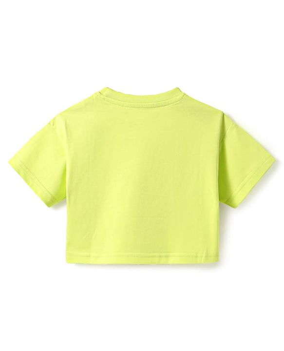 Babyhug Cotton Knit Half Drop Shoulder Sleeves T-Shirt with Tropical Theme Print - Light Green