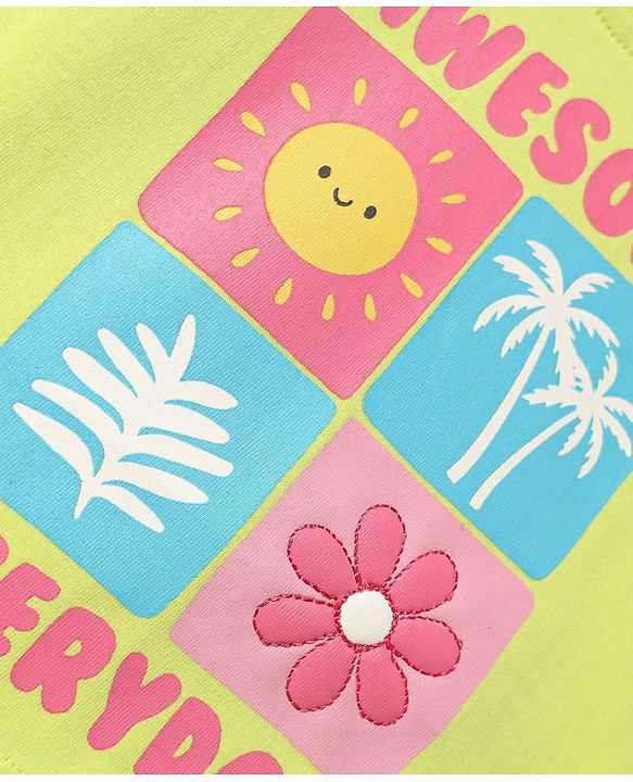 Babyhug Cotton Knit Half Drop Shoulder Sleeves T-Shirt with Tropical Theme Print - Light Green