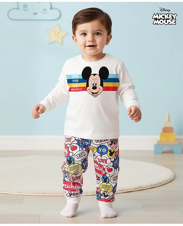 Babyhug Disney Single Jersey Knit Half Sleeves Oversized Drop Shoulder T-Shirt & Track Pant Set with Front and Back Minnie Mouse Graphic - White & Pink main image 0