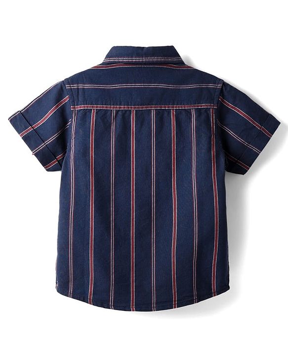 Babyhug Cotton Woven Half Sleeves Striped Shirt With Bow - Navy Blue