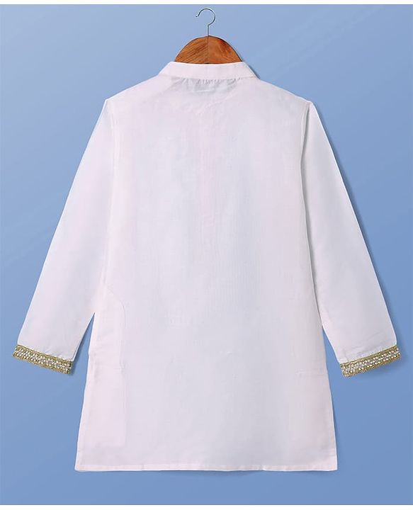 Pine Kids Woven Full Sleeves Solid Color Kurta Pyjama Set with Floral Embroidered Jacket - White & Green