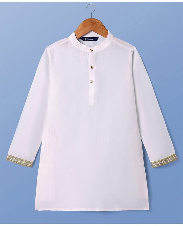 Pine Kids Woven Full Sleeves Solid Color Kurta Pyjama Set with Floral Embroidered Jacket - White & Green