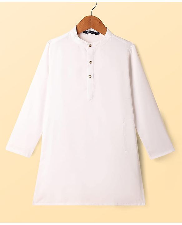 Pine Kids Woven Full Sleeves Kurta Pajama Set With Floral Embroidered Jacket - White