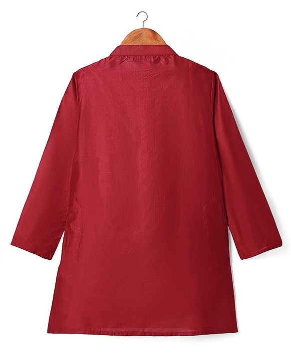 Pine Kids Woven Full Sleeves Solid Color Kurta Pyjama Set with Floral Embroidered & Mirror Work Detailing Jacket - Maroon & Yellow