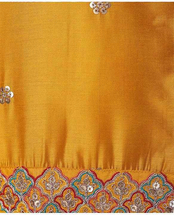 Pine Kids Woven Full Sleeves Solid Color Kurta Pyjama Set with Floral Embroidered & Mirror Work Detailing Jacket - Maroon & Yellow