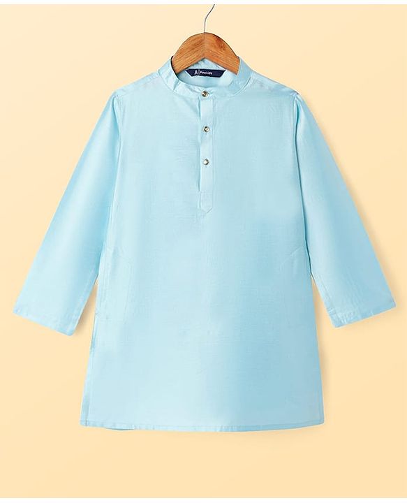 Pine Kids Woven Full Sleeves Kurta Pyjama Set With Floral Embroidered Jacket - Light Blue