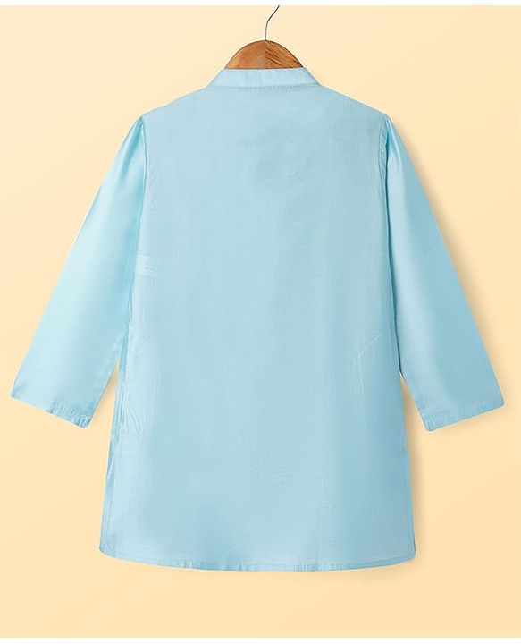 Pine Kids Woven Full Sleeves Kurta Pyjama Set With Floral Embroidered Jacket - Light Blue