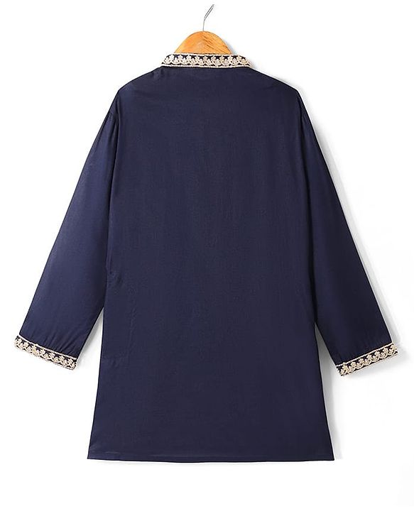 Pine Kids Woven Full Sleeves Kurta Pyjama Set With Lace Detailing - Navy Blue