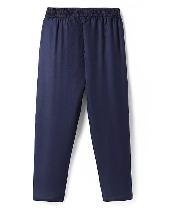 Pine Kids Woven Full Sleeves Kurta Pyjama Set With Lace Detailing - Navy Blue