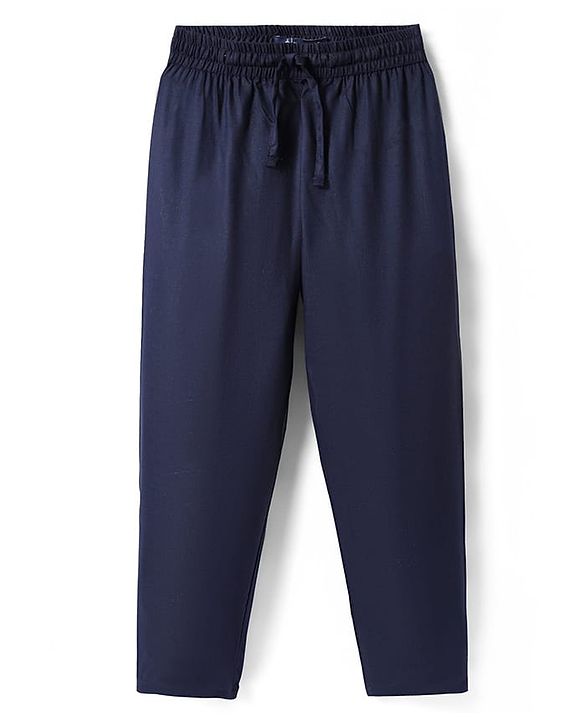 Pine Kids Woven Full Sleeves Kurta Pyjama Set With Lace Detailing - Navy Blue