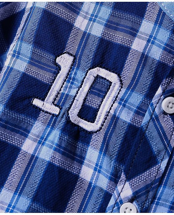 Babyhug Cotton Woven Half Sleeves Shirt With Mandarin Collar & Check - Navy Blue
