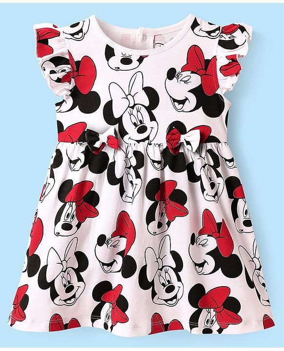 Babyhug Disney Cotton Knit Frill Sleeves Frocks with Minnie Mouse Graphics Pack of 2 - Red & White
