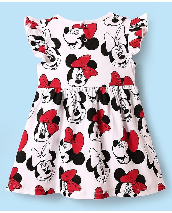 Babyhug Disney Cotton Knit Frill Sleeves Frocks with Minnie Mouse Graphics Pack of 2 - Red & White