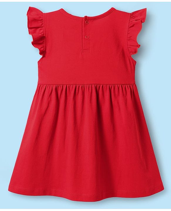 Babyhug Disney Cotton Knit Frill Sleeves Frocks with Minnie Mouse Graphics Pack of 2 - Red & White